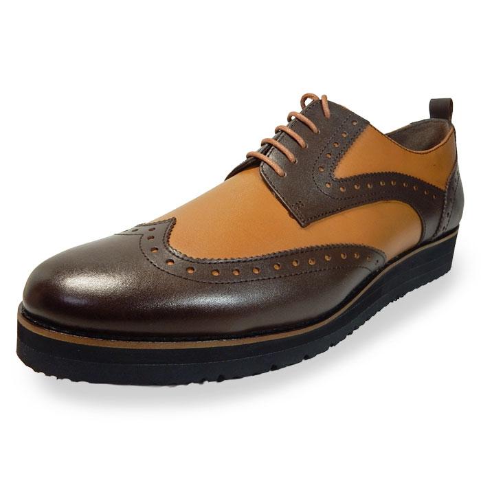 PARASHOE 本革 コンビウィングチップ 厚底ビジネスシューズ（ビジネス