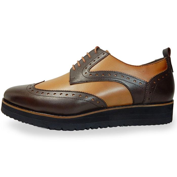 PARASHOE 本革 コンビウィングチップ 厚底ビジネスシューズ（ビジネス