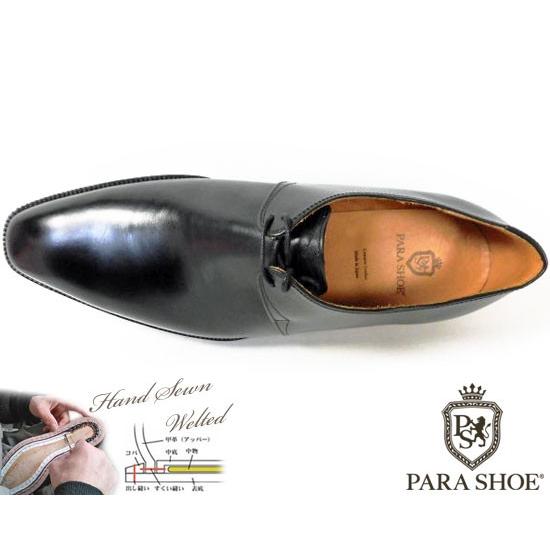 PARASHOE ハンドソーンウェルト製法 本革底 2アイレットプレーントゥ ビジネスシューズ 黒 2E〜3E 22cm〜30cm/日本製・革靴の画像