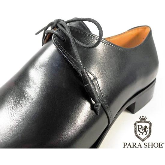 PARASHOE ハンドソーンウェルト製法 本革底 2アイレットプレーントゥ ビジネスシューズ 黒 2E〜3E 22cm〜30cm/日本製・革靴の画像