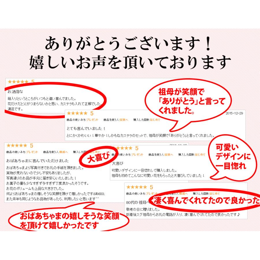 敬老の日プレゼント 花 ギフト お花とカステラのお重箱ギフト お菓子セット 敬老の日ギフト 花 お届け日指定可 個別メッセージok 敬老 生花 プレゼント 人気 Aged10 花ギフト専門店 パラボッセ 通販 Yahoo ショッピング