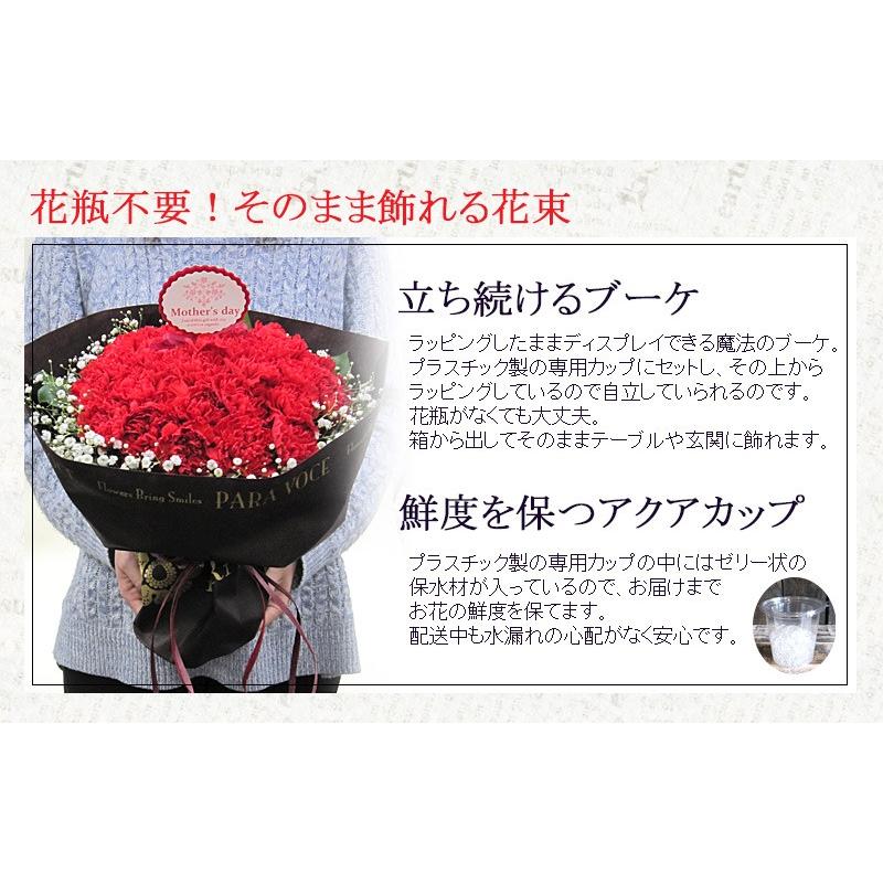 母の日プレゼント 花 ギフト 2024母の日ギフト 母の日 花 プレゼント 定番 お洒落 花瓶が要らない花束 赤いカーネーションのスタンディングブーケ Lサイズ 36本｜paravoce｜05