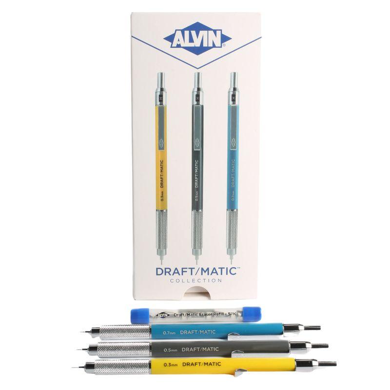 Alvin、ドラフトマチックシャープペンシル 3本パック ステンレススチール 製図とデザインツール 製図、建築、エンジニアリング、アートに最