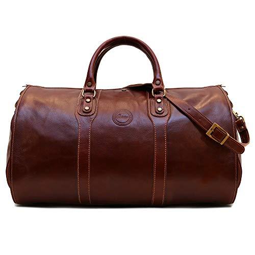 お値下げ 茶色のフルグレインレザーを使用したCenzo Garment Duffle Travel Bag Suitcase 【TMF1181206038】(42453円)