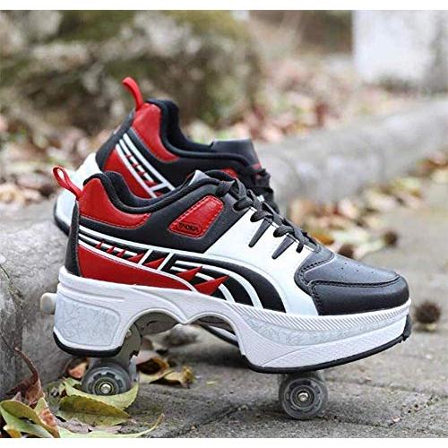LDTXH自動歩行靴インビジブルローラースケート、2 in 1パルクールシューズ/インラインローラースケート靴、複列クワッドローラースケート屋外スポーツキック in LDTXH自動歩行靴インビジブルローラースケート 1パルクールシューズ/インラインローラースケート靴