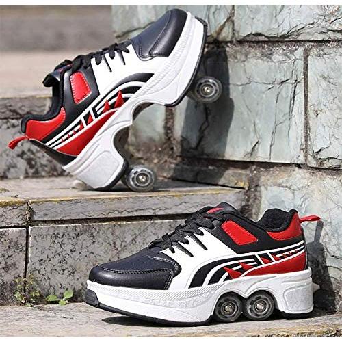 LDTXH自動歩行靴インビジブルローラースケート、2 in 1パルクールシューズ/インラインローラースケート靴、複列クワッドローラースケート屋外スポーツキック in LDTXH自動歩行靴インビジブルローラースケート 1パルクールシューズ/インラインローラースケート靴