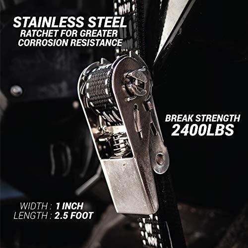 トレーラーへのステンレスボートタイダウンストラップ|ニュージーランド製の優れた強度2，400 lbs UV加工ボートランサムタイダウンストラップ|1インチ×2.5’ トレーラーへのステンレスボートタイダウンストラップ|ニュージーランド製の優れた強度2，400 lbs UV加工ボートランサムタイダウンストラップ|1インチ×2 Trailer