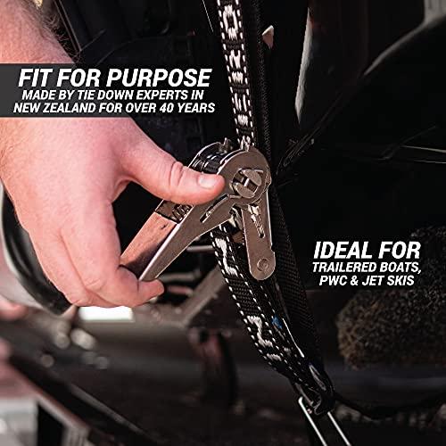 トレーラーへのステンレスボートタイダウンストラップ|ニュージーランド製の優れた強度2，400 lbs UV加工ボートランサムタイダウンストラップ|1インチ×2.5’ トレーラーへのステンレスボートタイダウンストラップ|ニュージーランド製の優れた強度2，400 lbs UV加工ボートランサムタイダウンストラップ|1インチ×2 Trailer