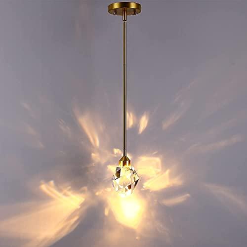 アントラムライフ1ライトモダンクリスタルペンダントライトゴールドブラッシュ仕上げ5 W一体型LEDミニ吊りペンダントライト器具金属棒天井シングルペンダン アントラムライフ1ライトモダンクリスタルペンダントライトゴールドブラッシュ仕上げ5