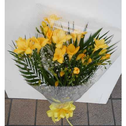 春の訪れの黄色のフリージアとカスミソウの花束 本 送料無料ギフトです Kf01 フラワーショップ パレット 通販 Yahoo ショッピング