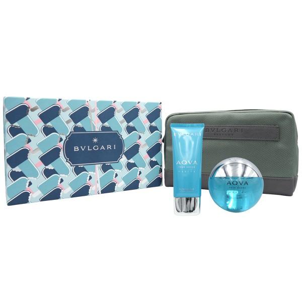 香水 ブルガリ BVLGARI アクア プールオム マリン ポーチ付きセット (EDT100+アフターシェーブバーム100ml)【送料無料