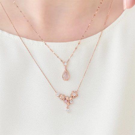 シルバーネックレス 4℃ ローズクォーツ ネックレス ピンク ローズ