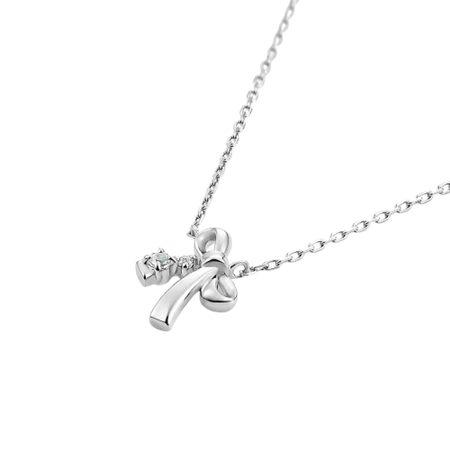 ヨンドシー 4℃ ネックレス シルバー 3月誕生石 リボン アクアマリン/キュービックジルコニア レディース_1