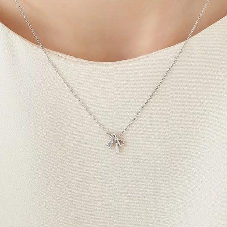 ヨンドシー 4℃ ネックレス シルバー 3月誕生石 リボン アクアマリン/キュービックジルコニア レディース_4