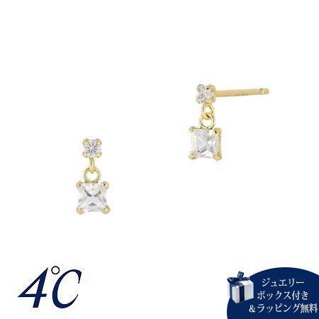 ヨンドシー 4℃ ピアス イエローゴールド K10 スクエア ホワイトトパーズ レディース