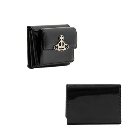 【送料無料】【ラッピング無料】ヴィヴィアン ウエストウッド Vivienne Westwood 財布 折財布 SHINY PATENT 三つ折りミニ財布 ブラックの画像