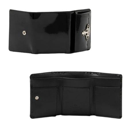 【送料無料】【ラッピング無料】ヴィヴィアン ウエストウッド Vivienne Westwood 財布 折財布 SHINY PATENT 三つ折りミニ財布 ブラックの画像