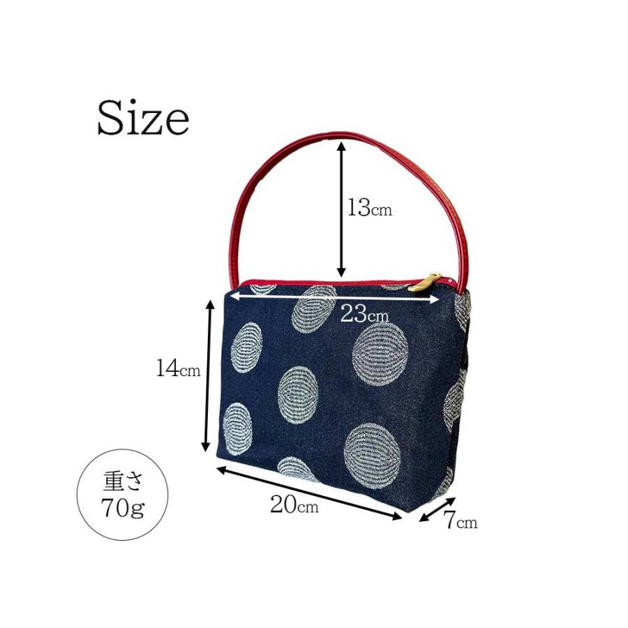 レーヌネイビー ドット 手提げ ミニバッグ ポーチ 岡山デニム 日本製