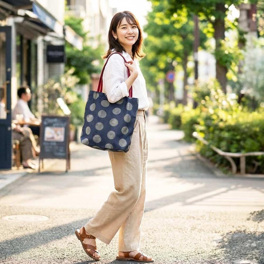 レーヌネイビー ドット 肩掛け バッグ トートバッグ 岡山デニム 日本製