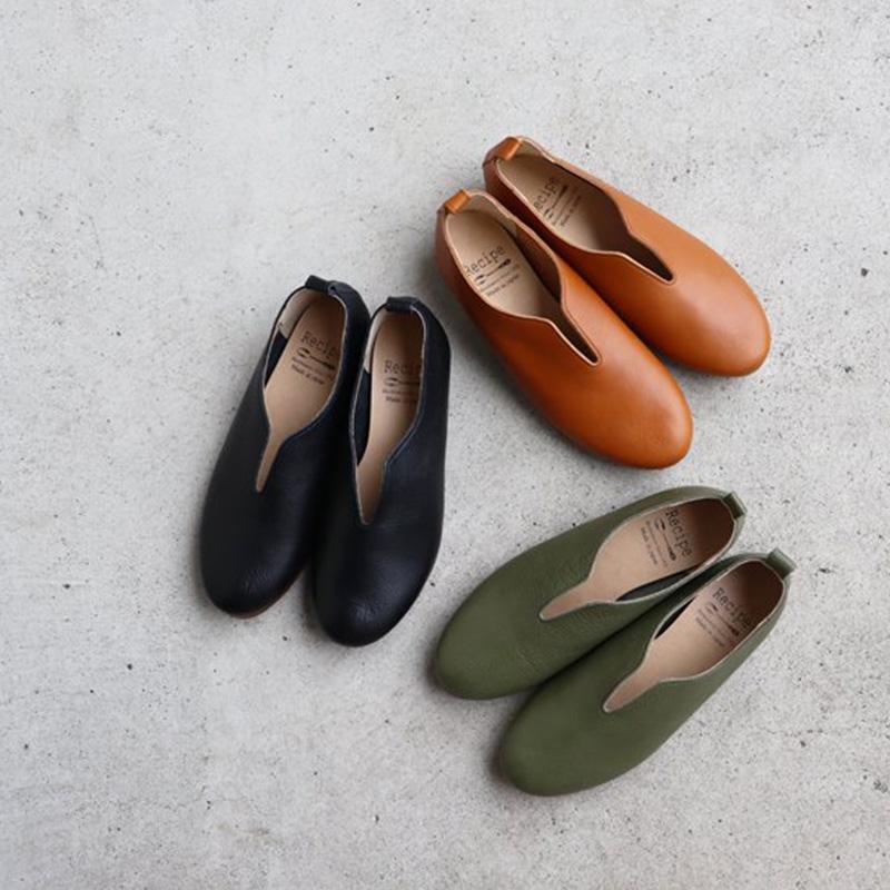 Recipe レシピ Vカットスリッポン 本革 日本製 スリッポン シューズ