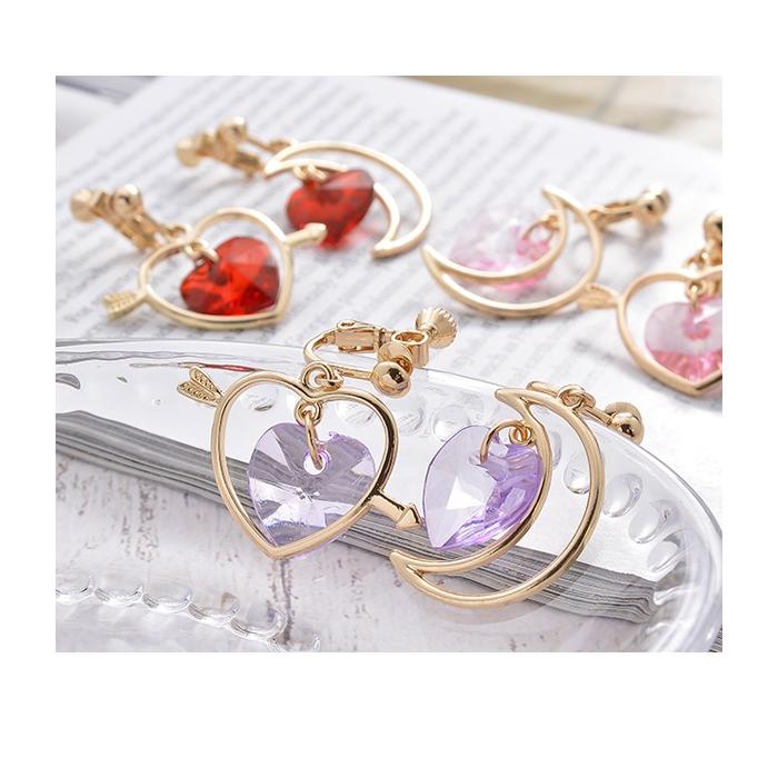 ピアスアシンメトリーピンクチャーム長め大ぶりハートビジュー