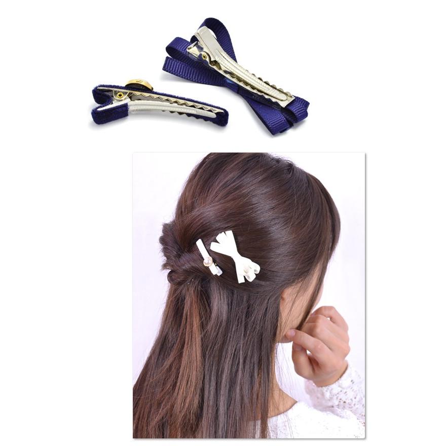 【半円囲みパール付きリボン】ベビーヘアクリップ　キッズヘアクリップ　ヘアピン 半円囲みパール付きリボン】ベビーヘアクリップ キッズヘアクリップ