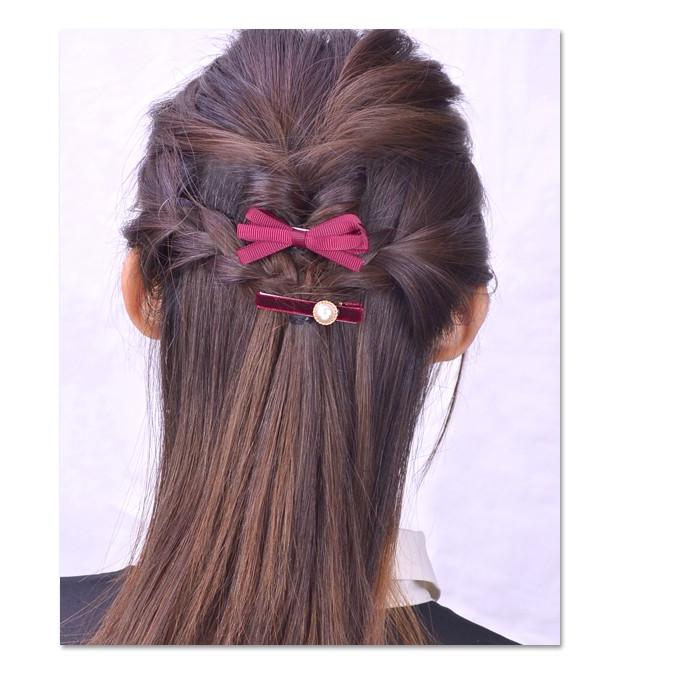 【半円囲みパール付きリボン】ベビーヘアクリップ　キッズヘアクリップ　ヘアピン ba89.jpg