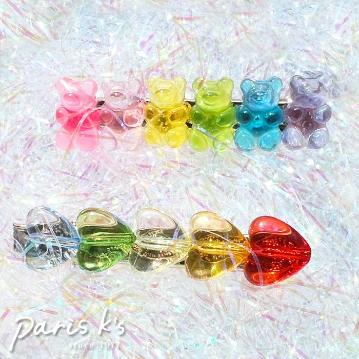 パリスキッズ クリップ くま ハート クリアカラー カラフル まとめ髪