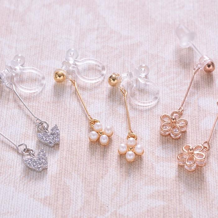 パリスキッズ イヤリング ピアス 樹脂 蝶 チョウ 花 フラワー