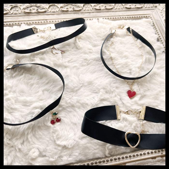 チョーカー ネックレス 子供用 キッズ サイズ ブラック さくらんぼ チェリー ユニコーン ハート 土星 惑星 子ども用 | パリスキッズ | 01