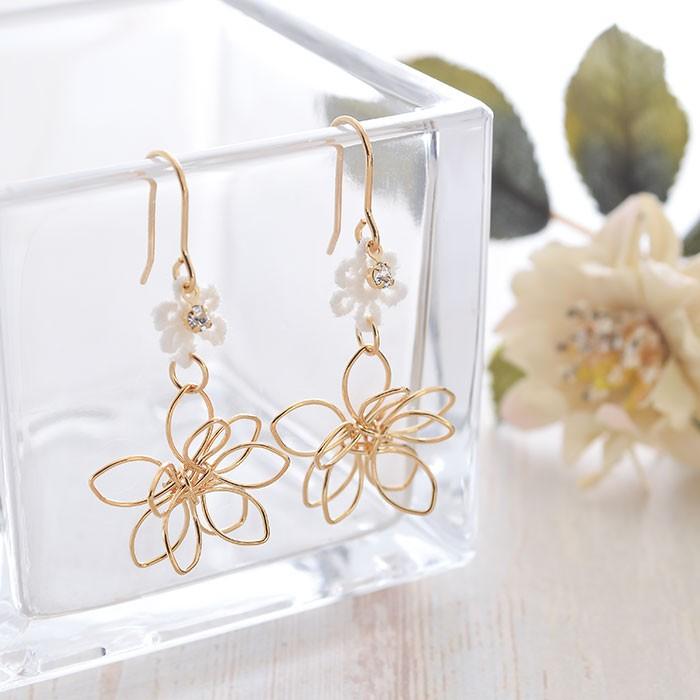 パリスキッズ ピアス フックピアス フラワー 花 お花 ライン
