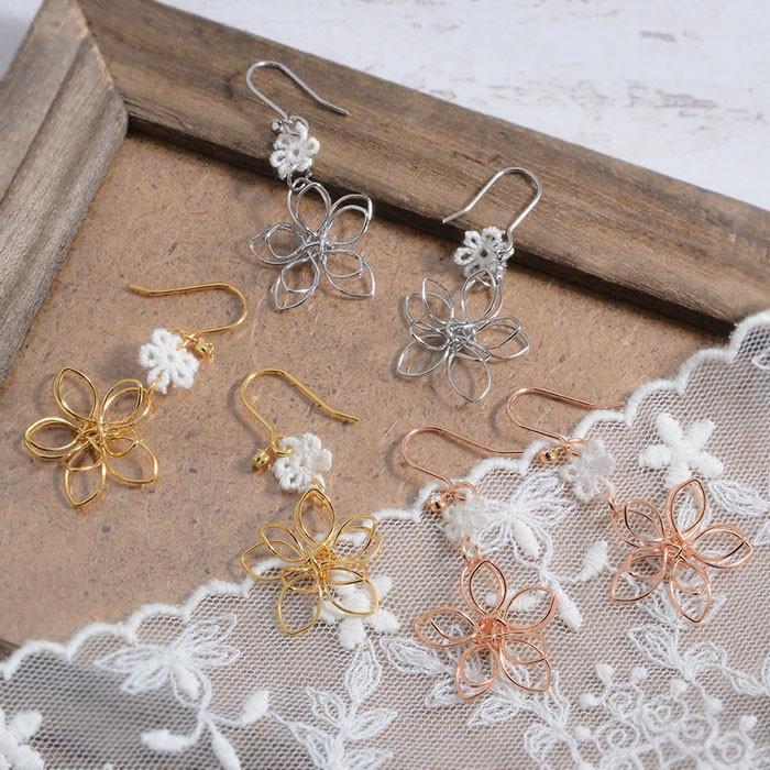 パリスキッズ ピアス フックピアス フラワー 花 お花 ライン