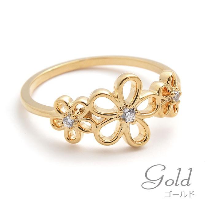 ゴールド 花モチーフリング ストーン付き ゴールド 花モチーフリング ストーン付き 大人可愛い花モチーフ