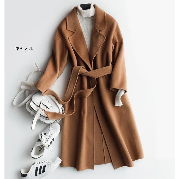 上品ロングコート ウール100% リバーコート ダブルフェイスコート 一枚