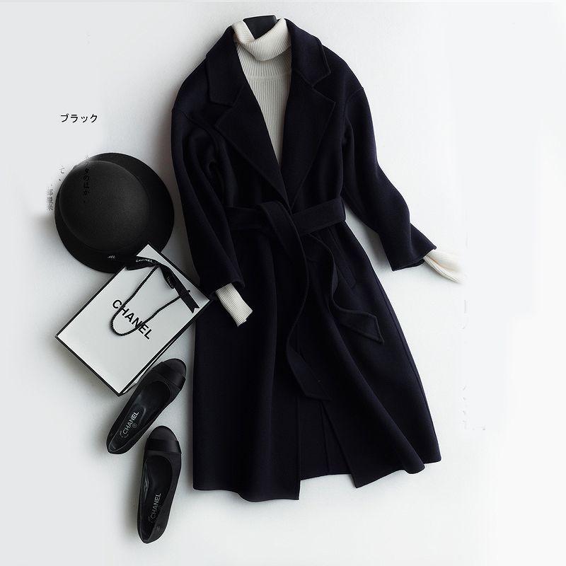 上品ロングコート ウール100% リバーコート ダブルフェイスコート 一枚