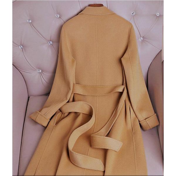 カシミヤ混上品ウールロングコート ウール リバーコート ダブル