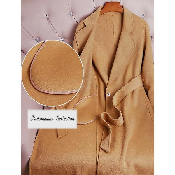 カシミヤ混上品ウールロングコート ウール リバーコート ダブル