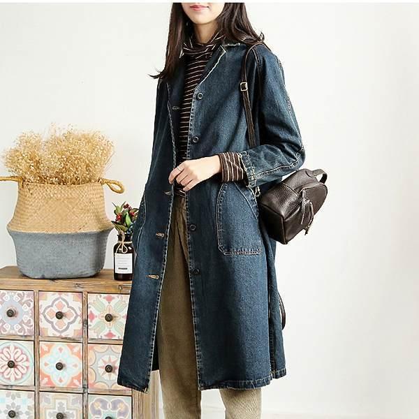日本産 デニムロングコート 大人スタイル シングルボタン ポケット付き 通勤 お出かけ 大人 上品 本店は Clinilab Net