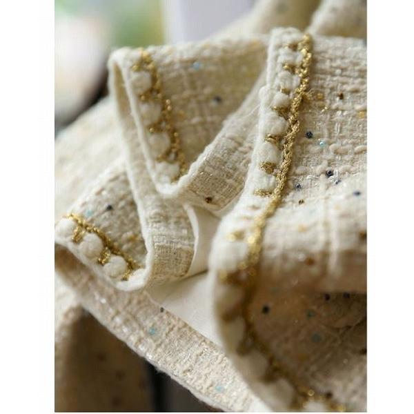 高級感ノーカラージャケット 大人上品シングルジャケット オフホワイト