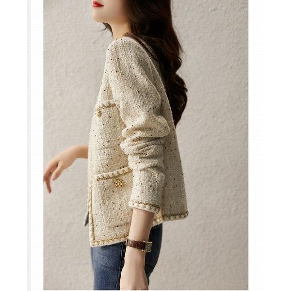 高級感ノーカラージャケット 大人上品シングルジャケット オフホワイト