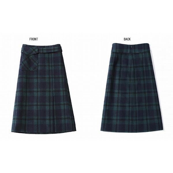 チェックスカート 膝丈 ひざ丈 タータンチェック グリーン系 前