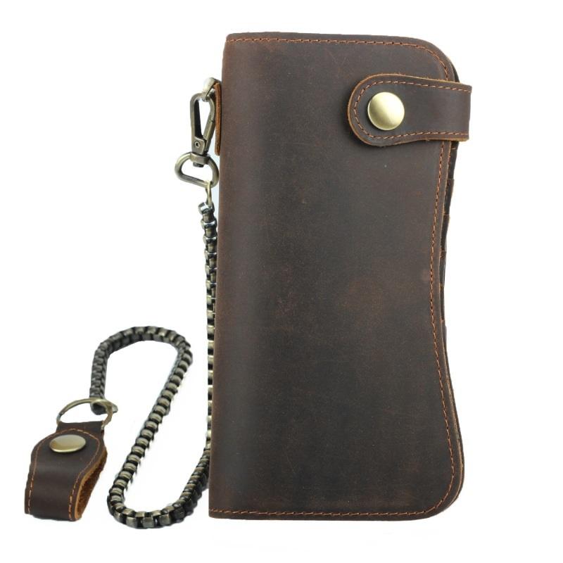 アンティーク 本革 牛革 長財布 二つ折り財布 メンズ チェーン付き  