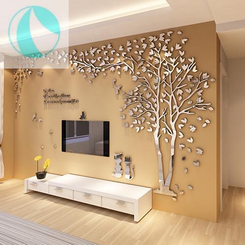 ウォールステッカー 3D 木 木の葉 猫 DIY アクリル ツリー アクリル