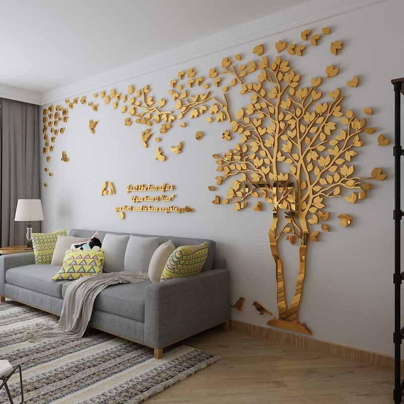 3D アクリルツリー 鏡面 ウォールステッカー 木 木の葉 アクリル壁紙