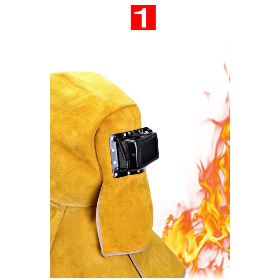 牛革製 溶接面 防炎 溶接マスク 遮光窓付き ゴーグル 皮面 かぶり面