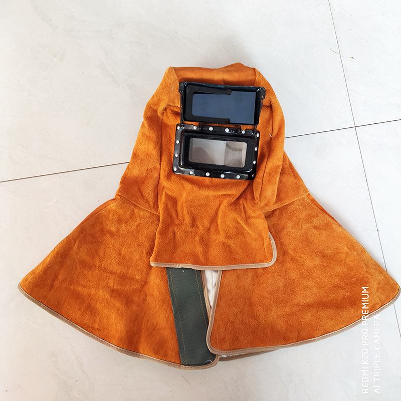 牛革製 溶接面 防炎 溶接マスク 遮光窓付き ゴーグル 皮面 かぶり面