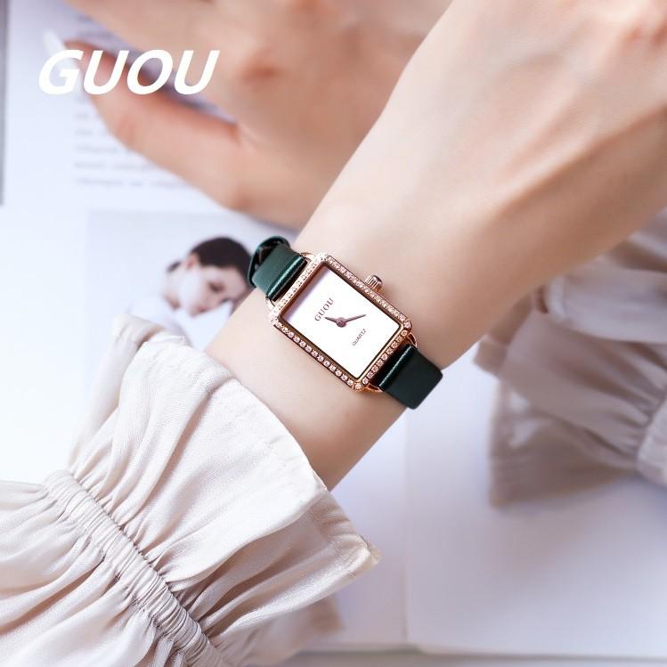 GUOU 腕時計 時計 レディース 女性用 ウォッチ アクセサリー ラッピング無料 シルバー ブレスレット 丸い  ラインストーン 長方形 66635