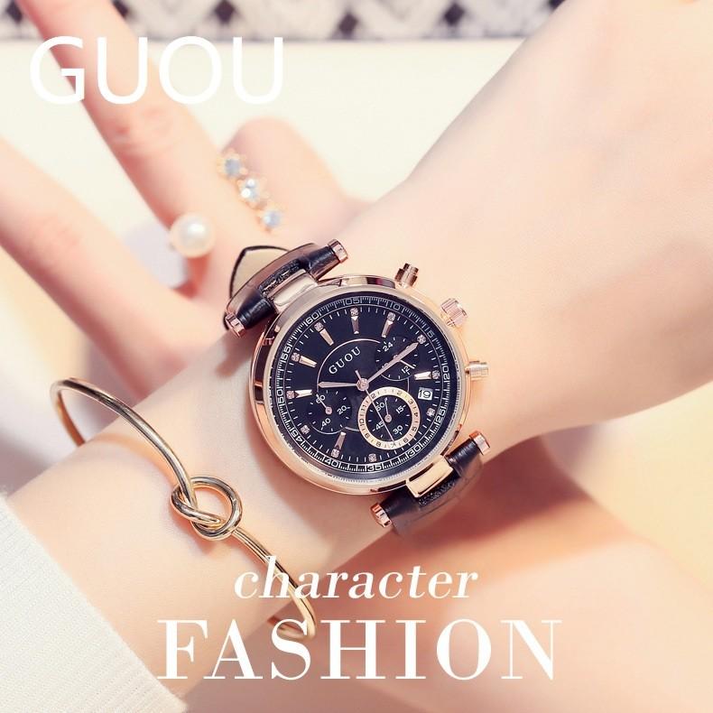 GUOU 腕時計 レディース 女性用 ウォッチ アクセサリー クロノグラフ ストップウォッチ かわいい おしゃれ ゴールド ブレスレット 円形  カレンダー8080s :GUOU8080s:ParisRose - 通販 - Yahoo!ショッピング