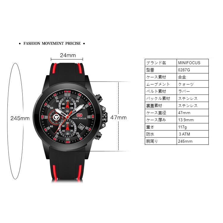 MINIFOCUS ミニフォーカス 腕時計 メンズ クロノグラフ 防水 夜光