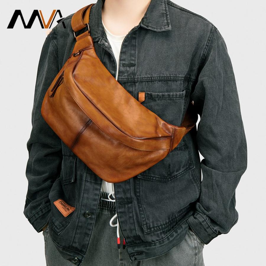 MVA 牛革 本革 レザー ウエストバッグ メンズ ボディバッグ 2way 軽量